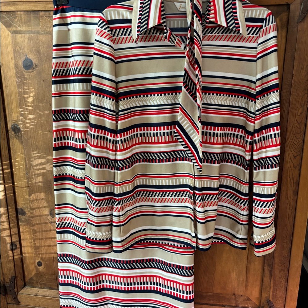 3 Piece Vintage Striped Multicolor Shirt and Skirt Set